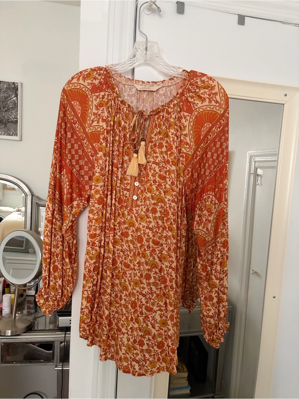 Arnhem Rust and Cream Boho Tie-Neck Tunic